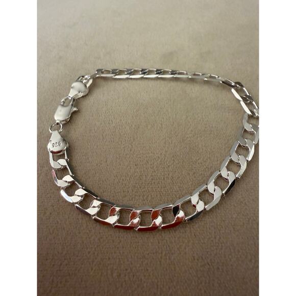 6MM 925Sterling Silver Cuban Chain flat Bracelet for Men &Women 20CM - Picture 7 of 7